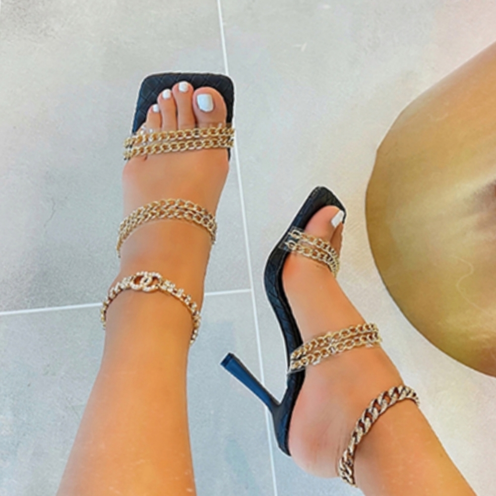 Women's Gold Chain Slide Stiletto Heels - Picture 9 of 9